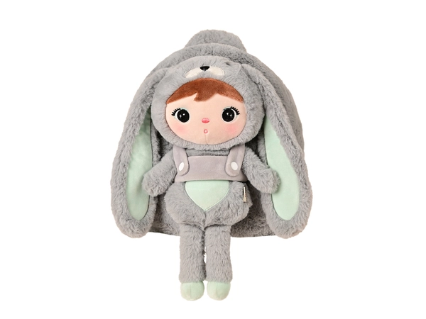Gray/Mint Bunny backpack with a removable Metoo plush toy