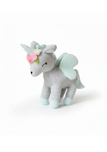 Plush Grey/mint Unicorn with flower wreath L size