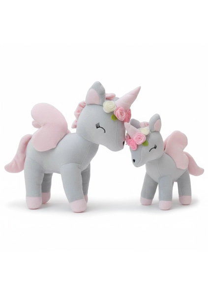 Plush Grey-Pink Unicorn with flower wreath M size