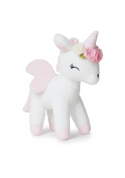 Plush White Unicorn with flower wreath M size