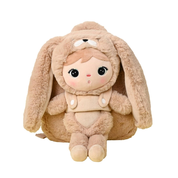 Carmel beige Bunny backpack with a removable Metoo plush toy