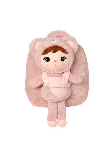 Metoo Pink Bear backpack with a removable doll
