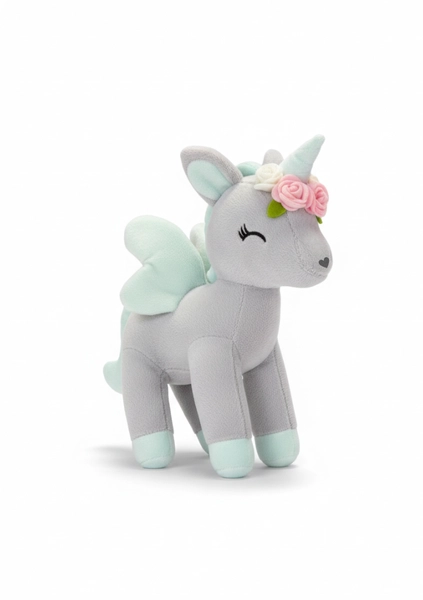 Plush Grey/mint Unicorn with flower wreath M size