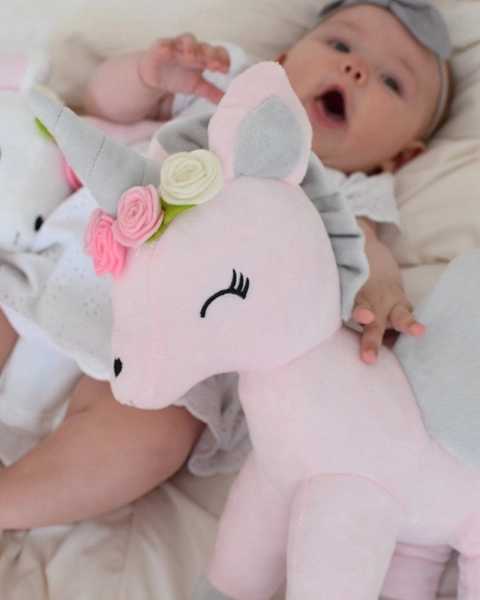 Plush Pink Unicorn with flower wreath L size