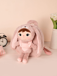 Metoo Pink Rabbit backpack with a removable doll