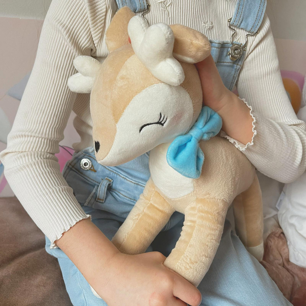 Plush Deer with blue bow from Melootka