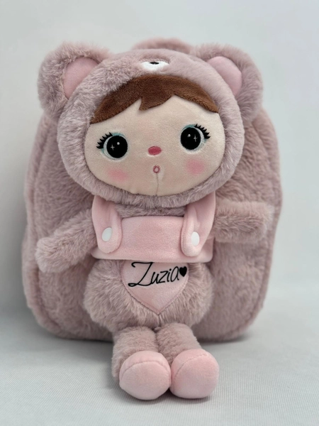Metoo Pink Bear backpack with a removable doll