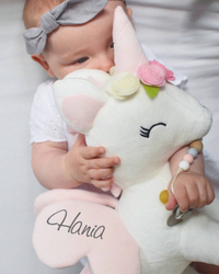 Plush White Unicorn with flower wreath L size