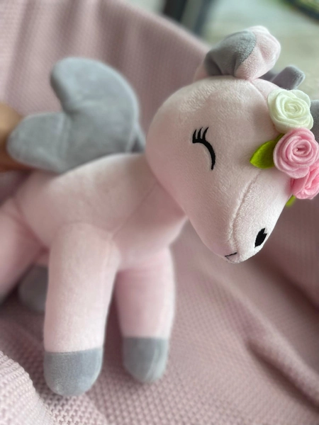 Plush Pink Unicorn with flower wreath L size
