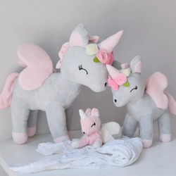 Plush Grey-Pink Unicorn with flower wreath L size