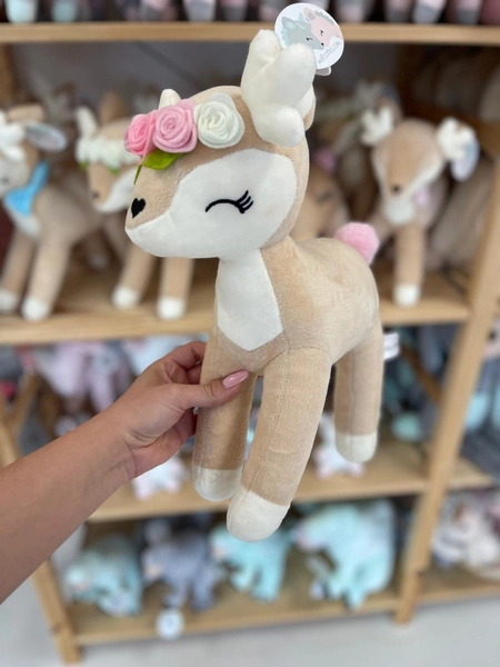 Plush Deer with color flower wreath