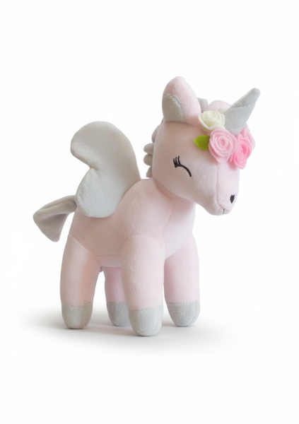 Plush Pink Unicorn with flower wreath M size