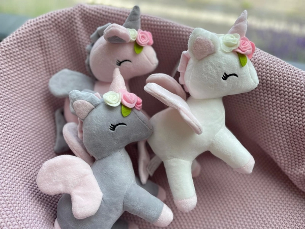 Plush White Unicorn with flower wreath M size