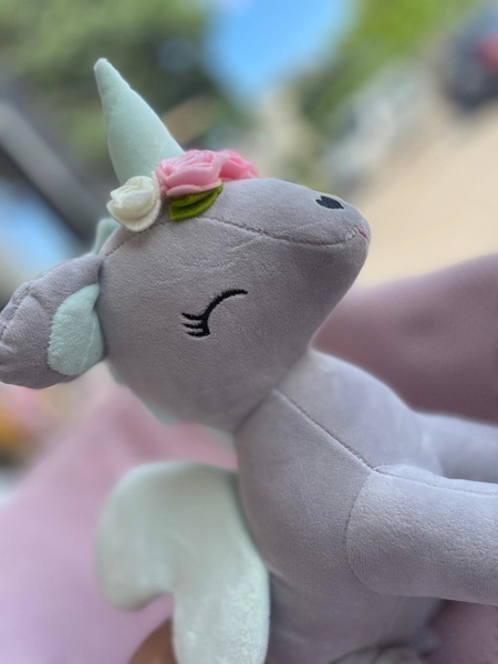 Plush Grey/mint Unicorn with flower wreath L size