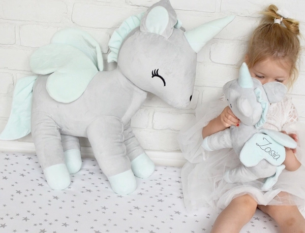 Plush Grey/mint Unicorn L size