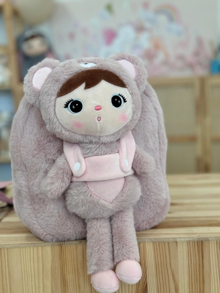 Metoo Pink Bear backpack with a removable doll