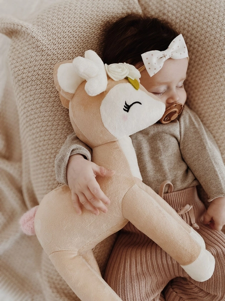 Plush Deer with cream flower wreath