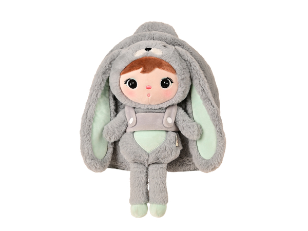 Gray/Mint Bunny backpack with a removable Metoo plush toy