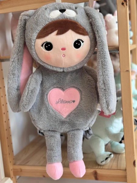 Metoo Grey/Pink Bunny Backpack