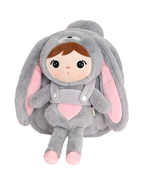 Gray/Pink Bunny backpack with a removable Metoo plush toy
