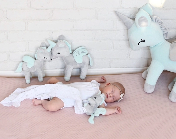 Plush Grey/mint Unicorn L size