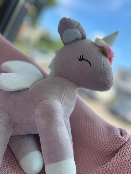 Plush Grey/mint Unicorn with flower wreath L size