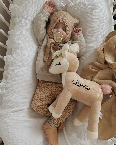 Plush Deer with cream flower wreath