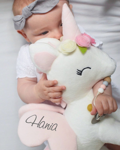 Plush White Unicorn with flower wreath L size