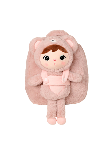 Metoo Pink Bear backpack with a removable doll