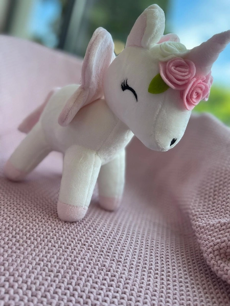 Plush White Unicorn with flower wreath M size