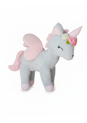 Plush Grey-Pink Unicorn with flower wreath L size