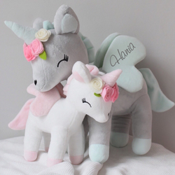 Plush White Unicorn with flower wreath M size