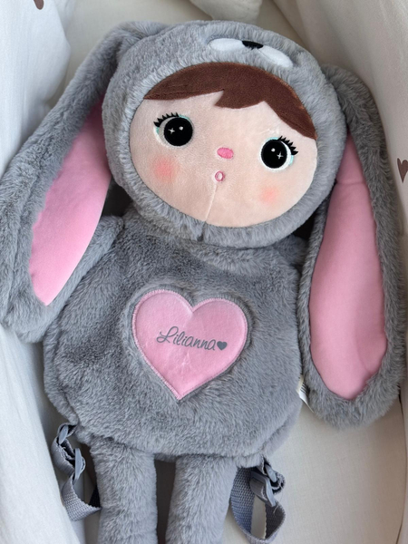 Metoo Grey/Pink Bunny Backpack