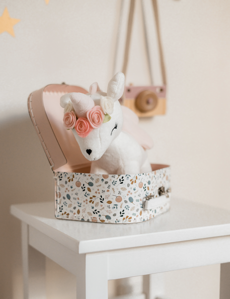 Plush White Unicorn with flower wreath M size