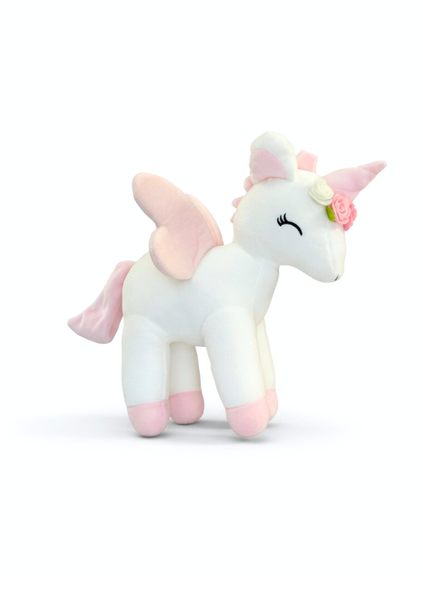 Plush White Unicorn with flower wreath L size