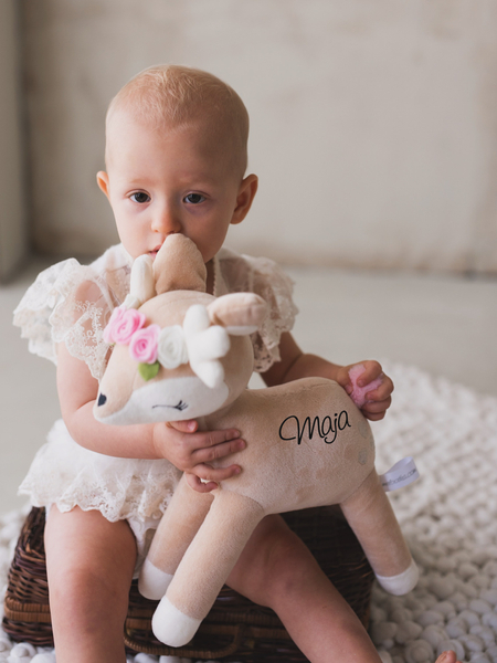 Plush Deer with color flower wreath
