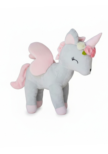 Plush Grey-Pink Unicorn with flower wreath L size