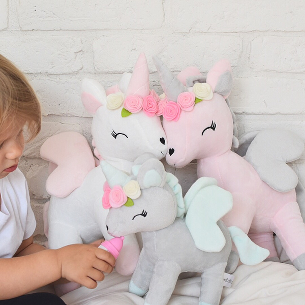 Plush White Unicorn with flower wreath L size