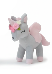 Plush Grey-Pink Unicorn with flower wreath M size