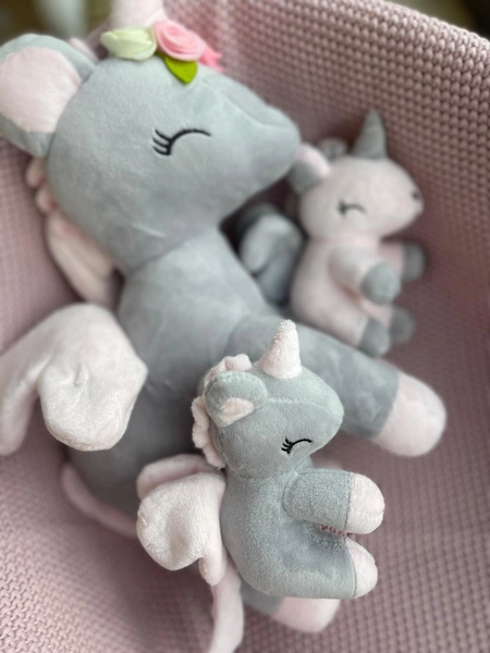 Plush Grey-Pink Unicorn with flower wreath L size
