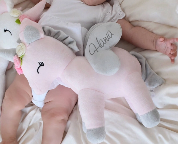 Plush Pink Unicorn with flower wreath L size