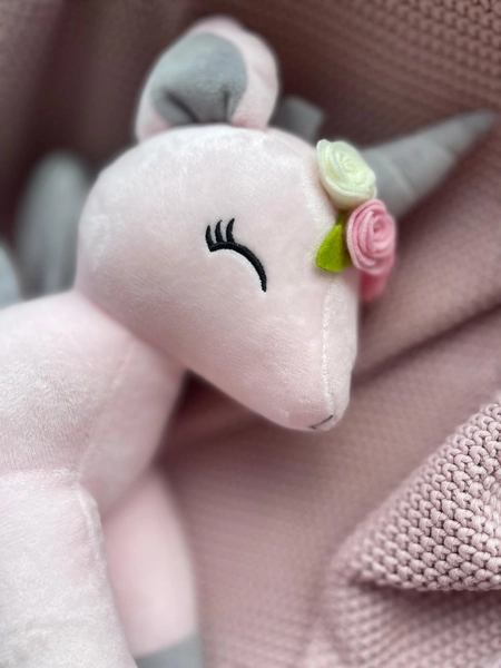 Plush Pink Unicorn with flower wreath L size