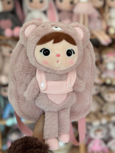 Metoo Pink Bear backpack with a removable doll