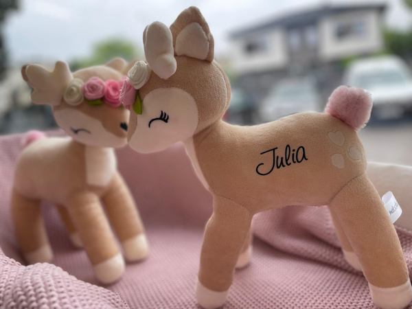 Plush Deer with color flower wreath