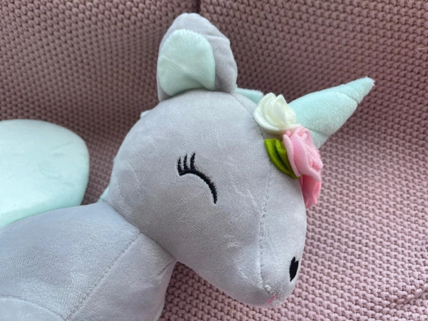 Plush Grey/mint Unicorn with flower wreath L size