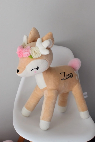 Plush Deer with color flower wreath