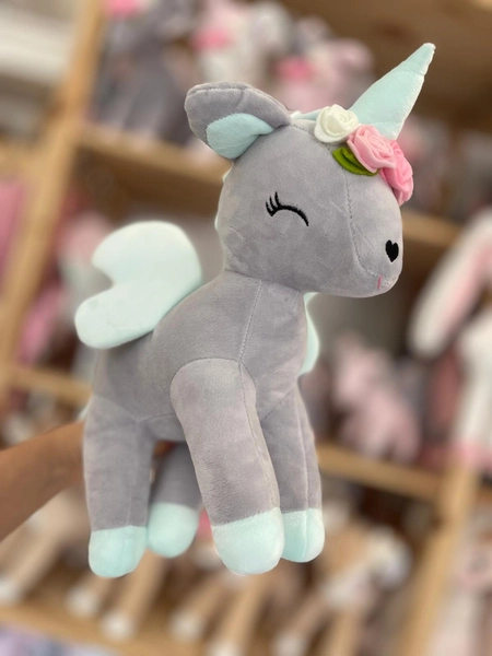 Plush Grey/mint Unicorn with flower wreath L size