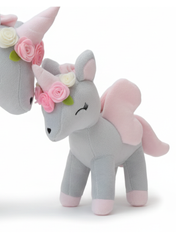 Plush Grey-Pink Unicorn with flower wreath M size