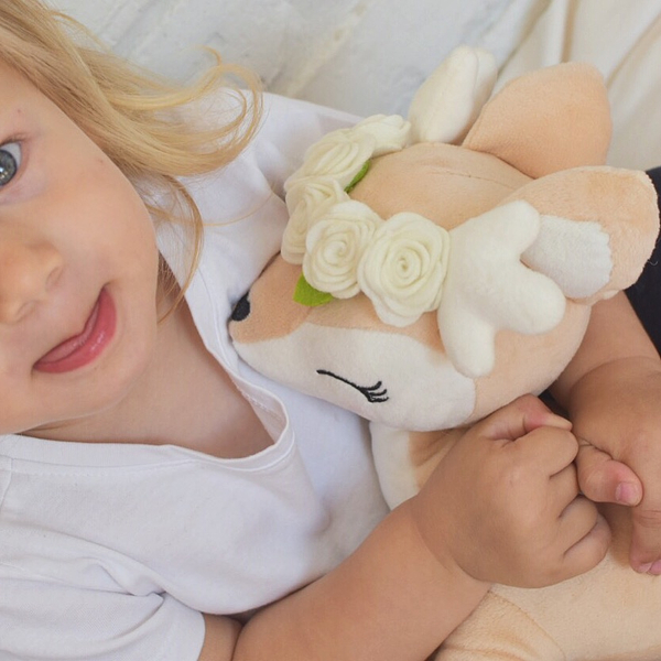Plush Deer with cream flower wreath