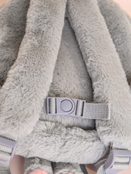 Gray/Pink Bunny backpack with a removable Metoo plush toy